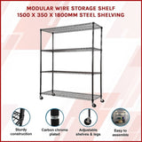 Modular Wire Storage Shelf 1500 x 350 x 1800mm Steel Shelving V63-841401