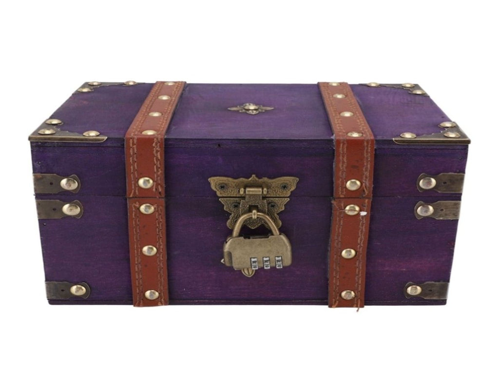 6 Rectangular Boxes Vintage Wooden Treasure Chest Box with Lock Rectangle Antique Wood ...