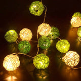 1 Set of Green n White 5cm Rattan Cane 50 Ball Battery Powered LONG 5m String Lights Christmas Gift V382-GREENWHITERATTBALLBATT50
