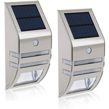 2 Pack LED Solar Outdoor Wall Lights with Motion Sensor Stainless Steel Waterproof, 90 Degree Wide V1237-ZY-528-198