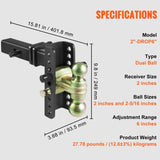 Adjustable Trailer Hitch, 152.4 mm Drop & 114.3 mm Rise Hitch Ball Mount with 50.8 mm Receiver, V952-SQTQJTCB2225DZS3SV0