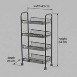 CARLA HOME 4 Tier Rolling Kitchen Trolley Cart - Metal Mesh - Black - Basic - Steel V178-36465