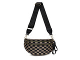 Black-brown Checkered Trendy Sling Bag - Women's Crescent Crossbody Purse with Wide Adjustable Strap V888-ELOSUNG33478