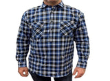 Mens Flannelette Long Sleeve Pullover Shirt 100% Cotton Flannel - Half Placket - Blue/Black - 8XL V563-FS-HP22-45-8XL