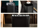 Imitation Rattan Woven Garbage Bin Black Lidless Pressure Ring for Home V1192-AZ-W-32925