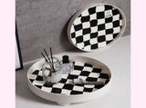 Round Storage Organizer Tray Checkerboard Design Plate Container Tray for Fruit Perfume Jewelry V1294-YM0512-3118220287011