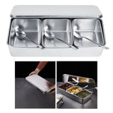 Household 3Grid Stainless Steel Seasoning Box Jar Spice Container Set with Spoons Cover V1294-YM0901-3118200093411