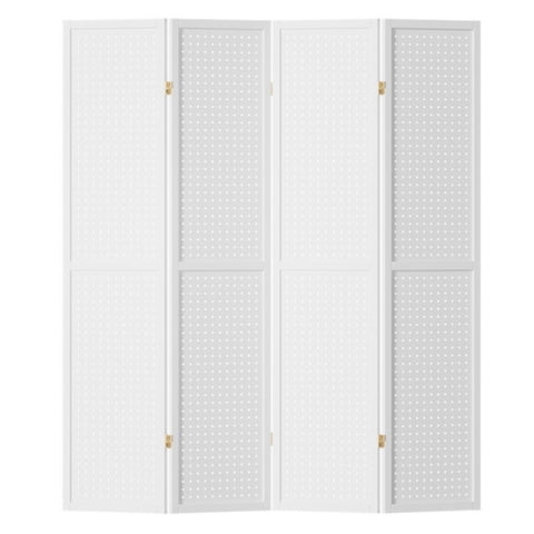 Artiss 4 Panel Room Divider Screen 164x170cm Pegboard White RD-HLW01-4P-WH