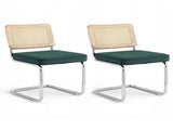 Artiss Dining Chairs Set of 2 Velvet Rattan Cantilever Green DINING-B-C01-VEL-GNX2