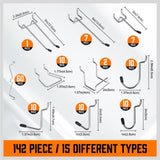 142Pc Pegboard Hooks Set Peg board Hanger Assortment Storage Trays Organizer Bin V465-97788