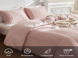Pink Tufted Stripe Bedding Set - 3 Piece Quilt Cover and Pillowcase Set - V888-ELOSUNG54960-7