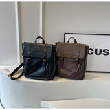 Black Vintage Style PU Leather Backpack - Large Capacity Women's Rucksack for University, Commute & V888-ELOSUNG27956