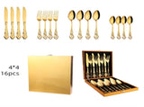 4Set / 16PCS Gold Royal Court Cutlery Set - Vintage Hollow Engraved 410 Stainless Steel Dinnerware V888-ELOSUNG42104