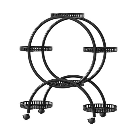 Artiss Plant Stand 6 Tier Metal Flower Pot Rack Wheels DIY-PS-ROUND-6T-BK