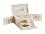 White Luxury PU Leather Jewelry Storage Box - 3-Tier Organizer with Mirror for Necklaces, Earrings, V888-ELOSUNG13845