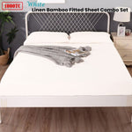 Ramesses 1000TC Linen Bamboo Fitted Sheet Combo Set White Single V442-KIT-FITTEDSS-LINENBAMBOO-WHITE-SB