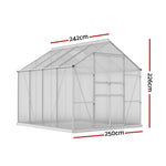 Green Fingers Greenhouse 2.42x2.5x2.26M Aluminium Double Doors Green House Garden Shed GH-ALU-C-242X250-DOU-AB