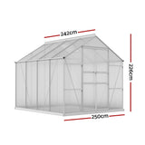 Green Fingers Greenhouse 2.42x2.5x2.26M Aluminium Double Doors Green House Garden Shed GH-ALU-C-242X250-DOU-AB