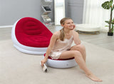 Red Inflatable Flocked Lounge Chair & Ottoman Set with Foot Pump - Portable Ergonomic S-shaped Air V888-ELOSUNG49507