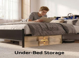 Artiss Bed Frame Double Size with Storage Shelf Headboard Charging Station GRID MBED-D-GRID-D-BK-AB