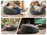 Artiss Bean Bag Chair Cover Soft Faux Fur Beanbag Cover Large Round Stuffed Animal BD-COVER-ROUND-GR