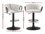 Artiss Bar Stool x2 Kitchen Dining Chair Counter Gaslift Woven Velvet Ivory BA-K-71096-BGX2