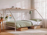 Artiss Single House Bed Frame Metal Canopy Bed Storage Shelf for Kids White MBED-D-HOUSE-S-WH-AB