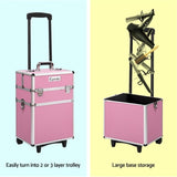 Embellir Makeup Case Beauty Trolley Cosmetic Organiser Box Travel Wheels Pink CASE-MU-4T-081-PI