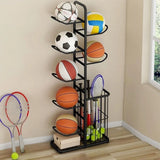 CARLA HOME 7 Tier Ball Storage Rack - Sports Organiser - Black - Basketball Storage Rack V178-36218