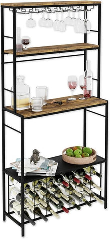 CARLA HOME Large Wine Rack for 20 Bottles with Wood Countertop and Sturdy Metal Frame LSB-36135