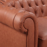 2 Seater 3 Seater Brown Sofa Lounge Set Button Tufted in Faux Leather V43-SET-MDL-3+2-BR