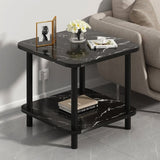 SOGA 2X 70cm Black Ceramic Side Table Stone Pattern Modern Design with Black Metal Legs SIDETAB39X2