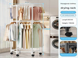White double layer 360&deg Rotating Portable Garment Rack - Heavy Duty Rolling Clothes Stand with V888-ELOSUNG34605
