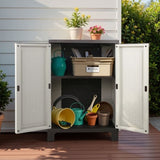 Gardeon Outdoor Storage Cabinet Box 92cm Lockable Cupboard Sheds Adjustable Rattan Beige OSC-CABI-L2F