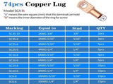 Cable Lug Crimping Tool Kit with 74 Copper Wire Lugs and 100 Heat Shrink Tubes, Heavy Duty Crimper V1189-LC-AMZ-00105