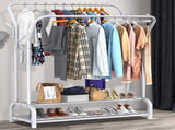 White Heavy Duty Metal Double Clothes Rail Rack Garment Hanging Shoe Storage Shelf AU V201-QHGMMOREONE030