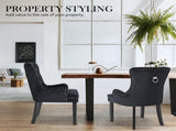 2X French Provincial Dining Chair Ring Studded Velvet Rubberwood Leg LISSE BLACK V274-FT-VFC-1141-BK2