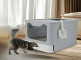 Stainless Steel Enclosed Cat Litter Box Top Exit Pet Toilet Box w/ Litter Scoop V767-P-XM1768