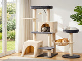 i.Pet Cat Tree Tower 133cm Rotatable L-Shape Design Scratching Post Furniture Scratcher House Grey & PET-CAT-ROT-M133-GRBE