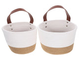 2Pcs White Hanging Woven Basket Wall Storage Basket with Pastoral Style Design V1366-AZ2-W-21115