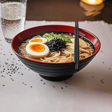 12 Piece Ramen Noodle Bowl with Spoon and Chopsticks Black Red V63-932061