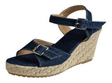 Women Denim Blue Platform Thick Heeled Sandals Fashionable High Heels for Short Girls Denim Buckle V1192-AZ-W-33059