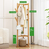 Bamboo Clothes Coat Rack Garment Stand Shelf Tree Hanger Bag Hat Hook Holder Natural V255-4MLS-N