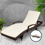 Gardeon Sun Lounge Wicker Lounger Outdoor Furniture Beach Chair Patio Adjustable Cushion Brown FF-LOUNGE-ARM-BR