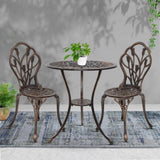 Gardeon 3PC Outdoor Setting Bistro Set Chairs Table Cast Aluminum Patio Furniture Tulip Bronze GB-CALU-3PC-XG1018-BZ