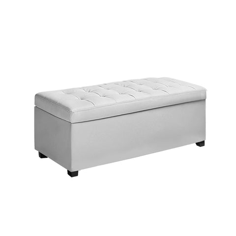 Artiss Storage Ottoman Blanket Box 97cm Leather White OTM-L2-WH