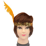 6x 1920s FLAPPER HEADBAND Headpiece Feather Sequin Charleston Costume Party BULK - Gold/Orange V563-BR-6FLAPPERHDBND-GLDORNG