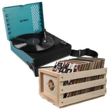 Victrola Revolution Go Turntable - Blue Bundled Record Storage Crate V398-VTR-750SB-BLU-BSC
