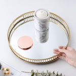 SOGA 32cm Gold Round Ornate Mirror Glass Metal Tray Vanity Makeup Perfume Jewelry Organiser with PLATEHJ1184