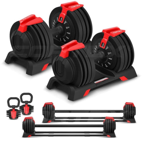 CORTEX Revolock V2 48kg Pair Set Adjustable Steel Dumbbell Barbell Kettlebell All-in-One V420-CSDB-DBRV224-2